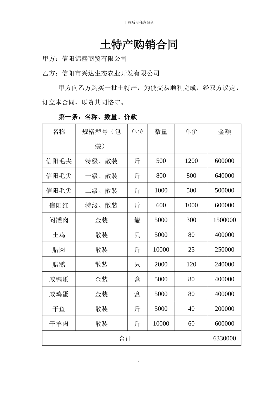 土特产购销合同_第1页