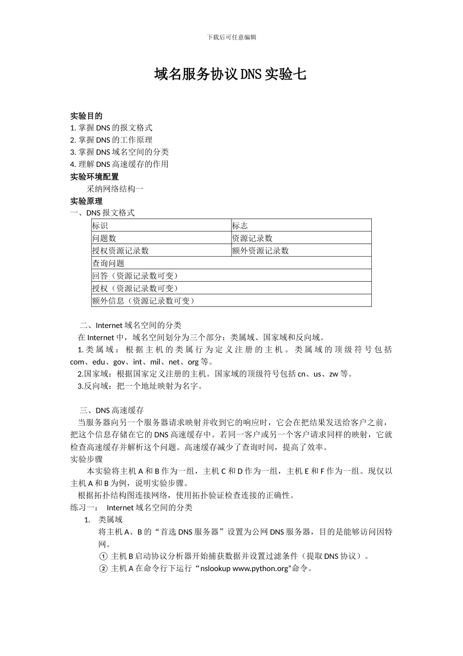域名服务协议DNS实验报告_第1页