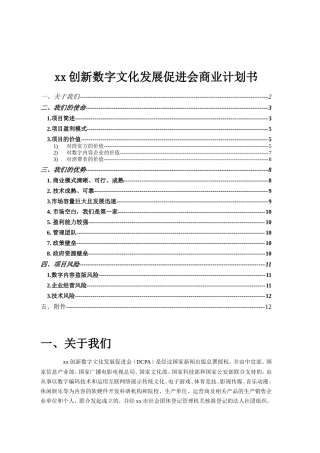 xx创新数字文化发展促进会商业计划书