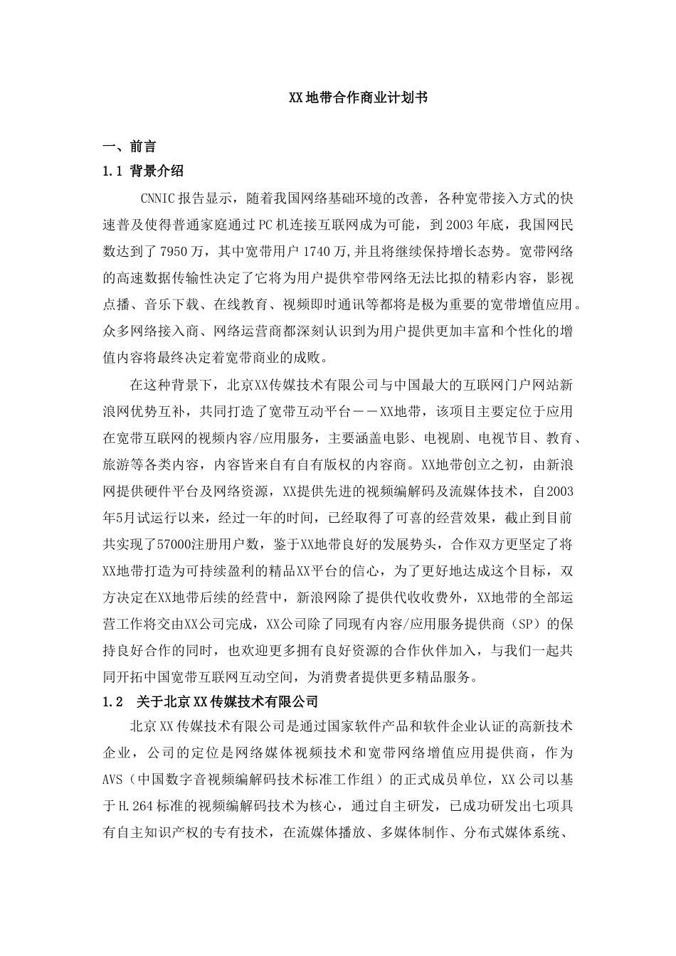 XX地带合作商业计划书_第1页