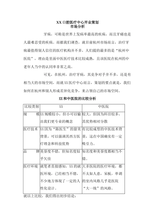XX口腔医疗中心开业策划方案