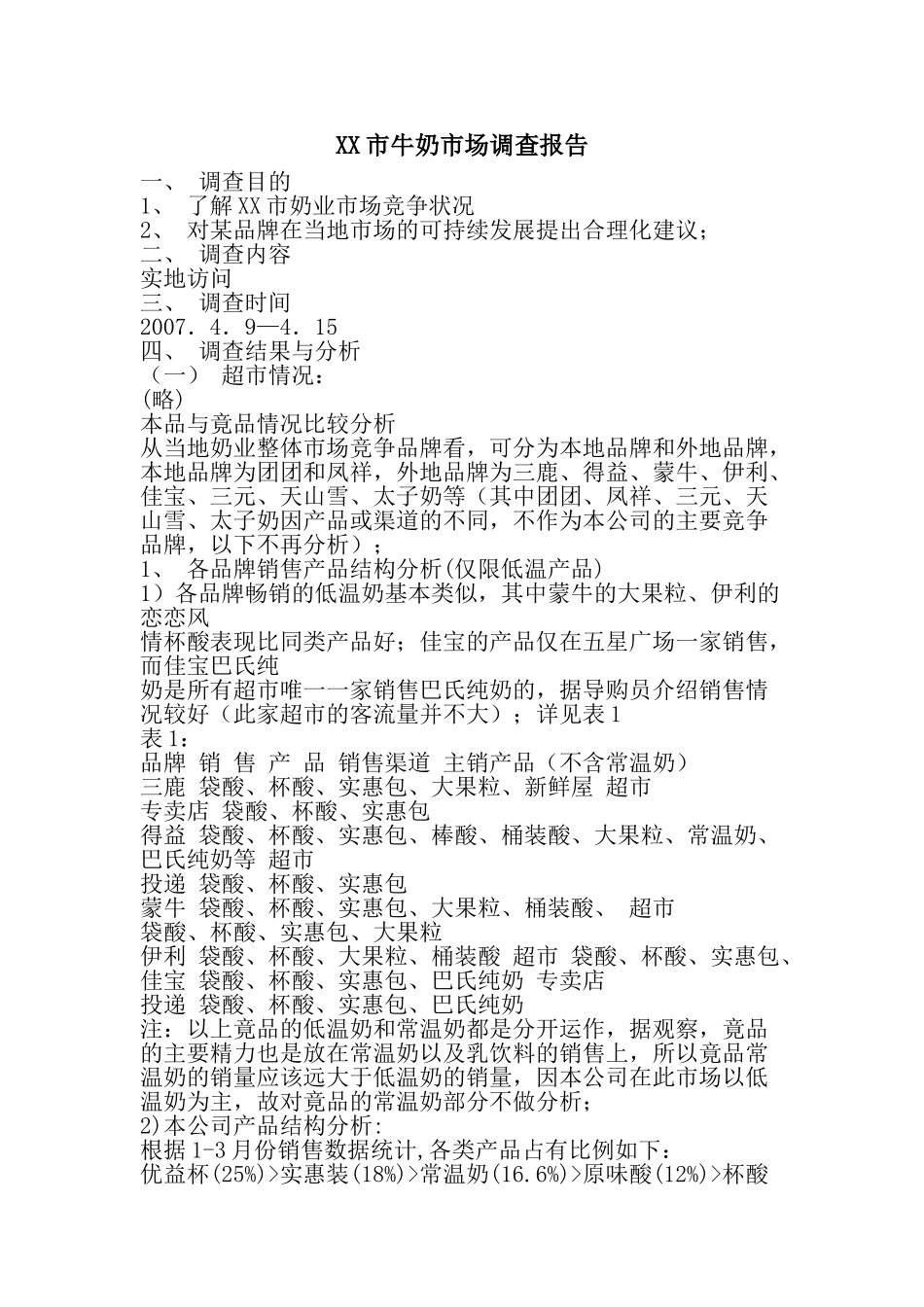XX市牛奶市场调查报告_第1页