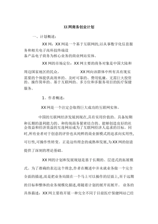 XX网商务创业计划
