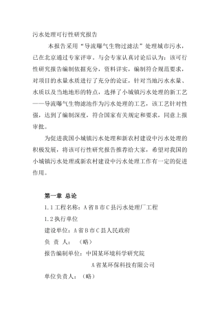 x县污水处理项目可行性研究报告
