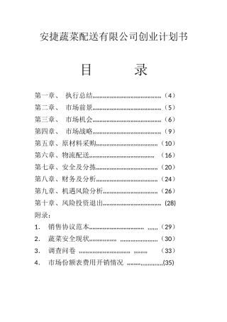 安捷蔬菜配送有限公司创业计划书