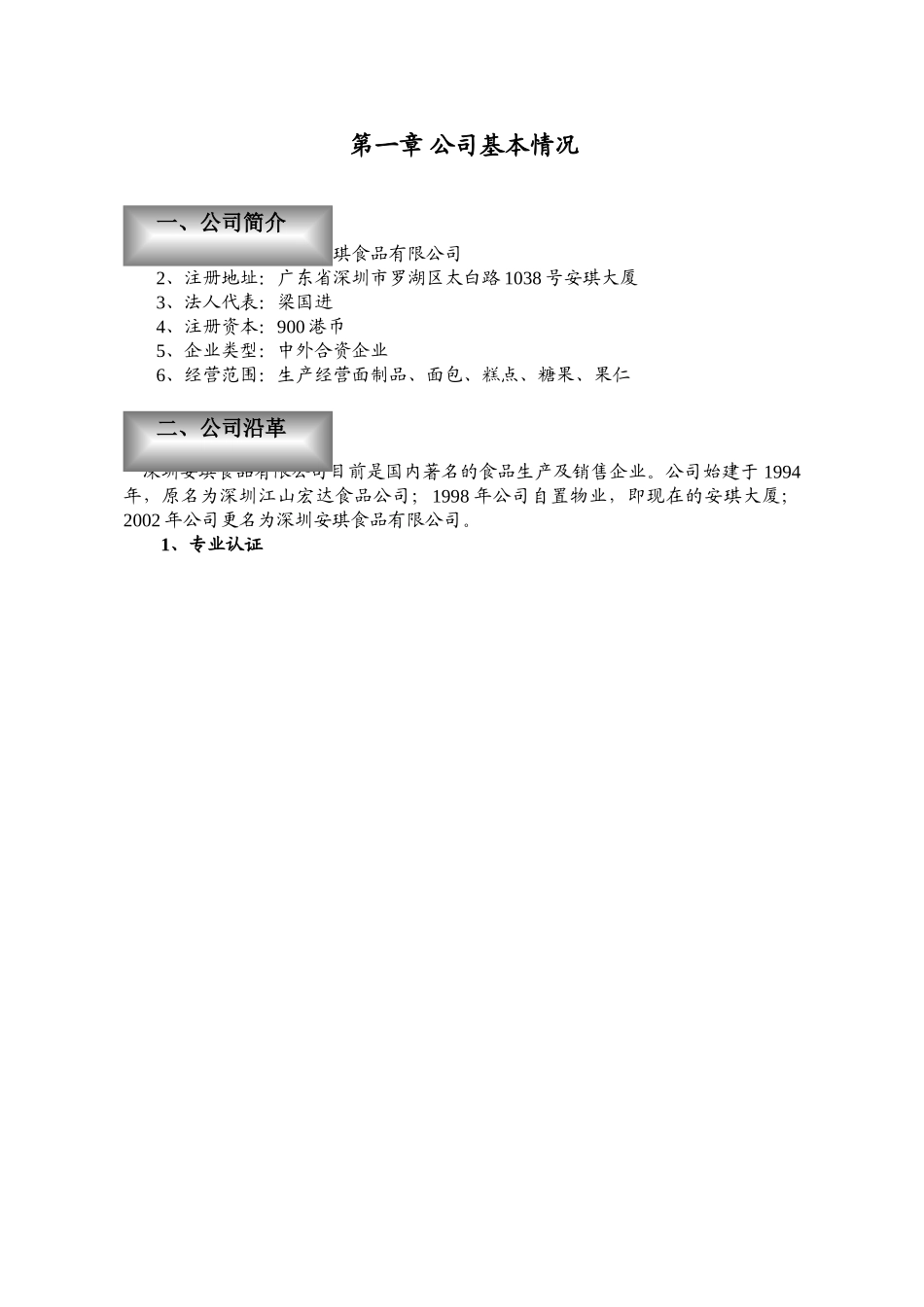 安琪食品商业计划书_第1页