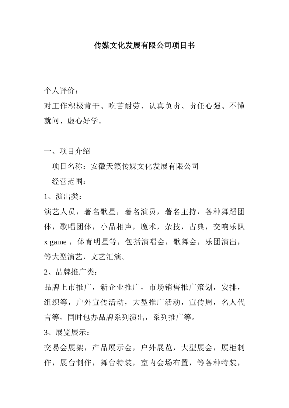 传媒文化发展有限公司项目书_第1页