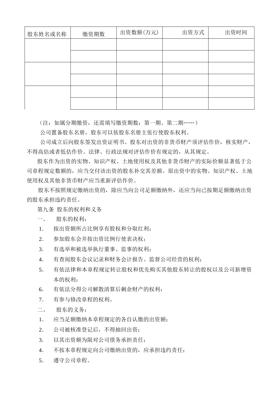 7. 公司章程 模板_第2页