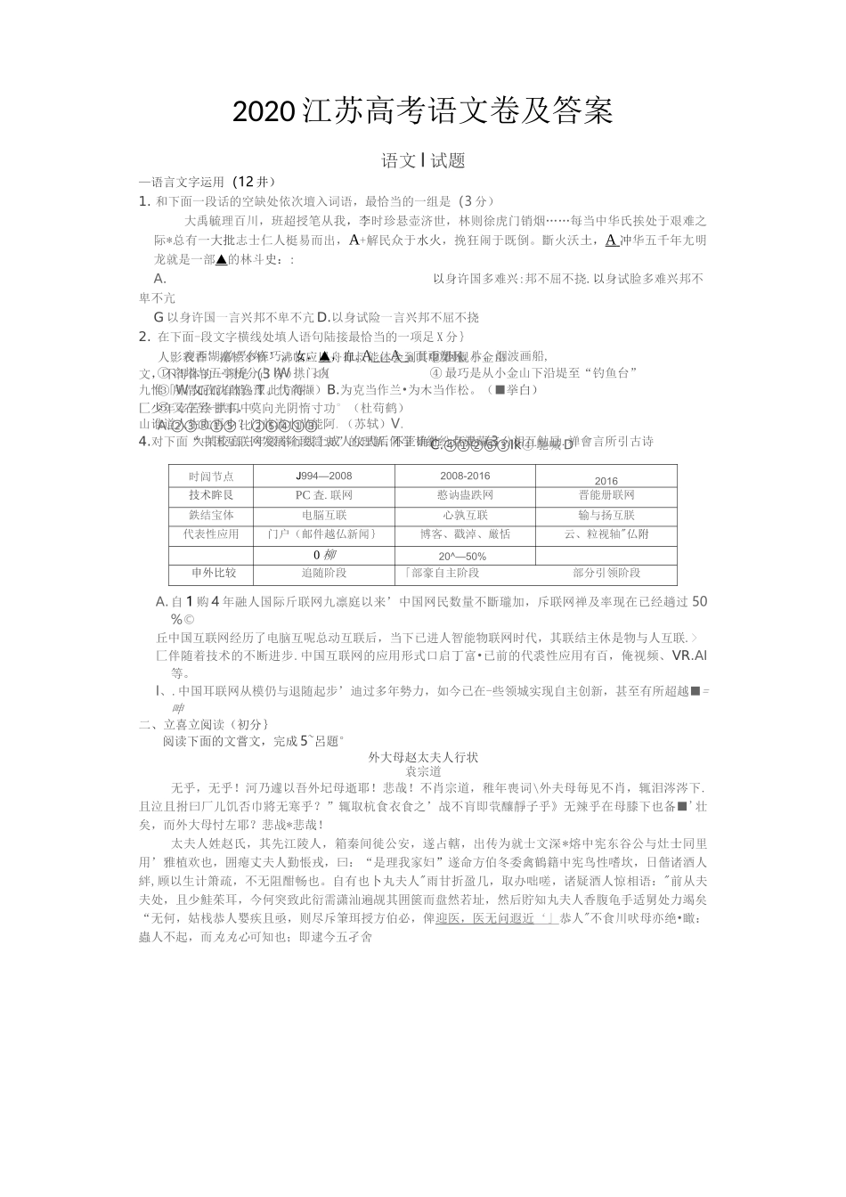 2020江苏高考语文卷及答案_第1页