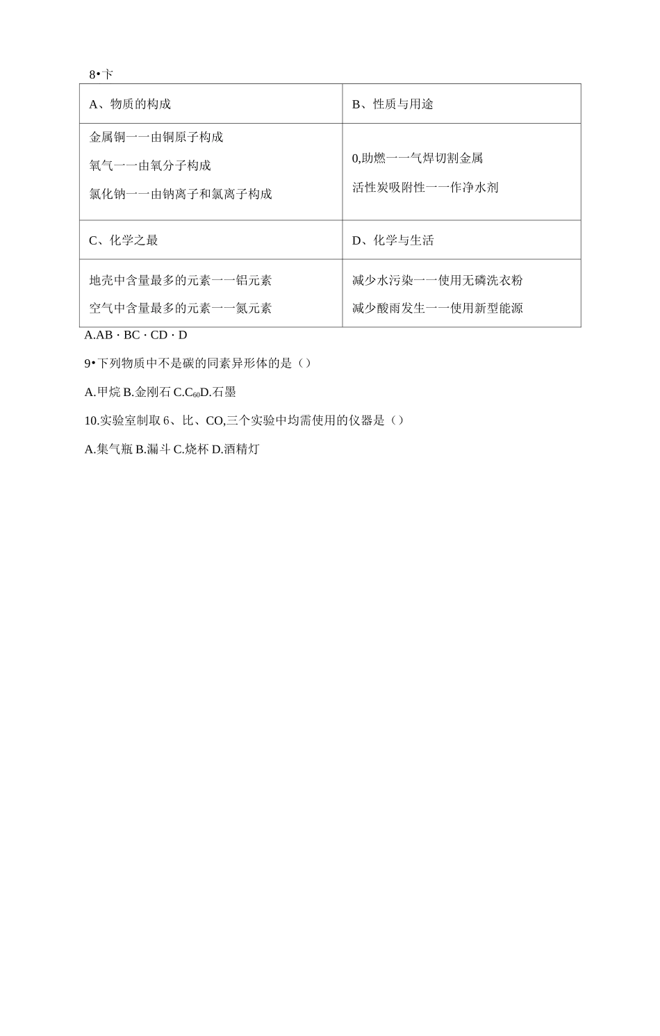 人教版初中化学九年级上册第六单元《碳和碳的氧化物》测试题(含答案)_第2页