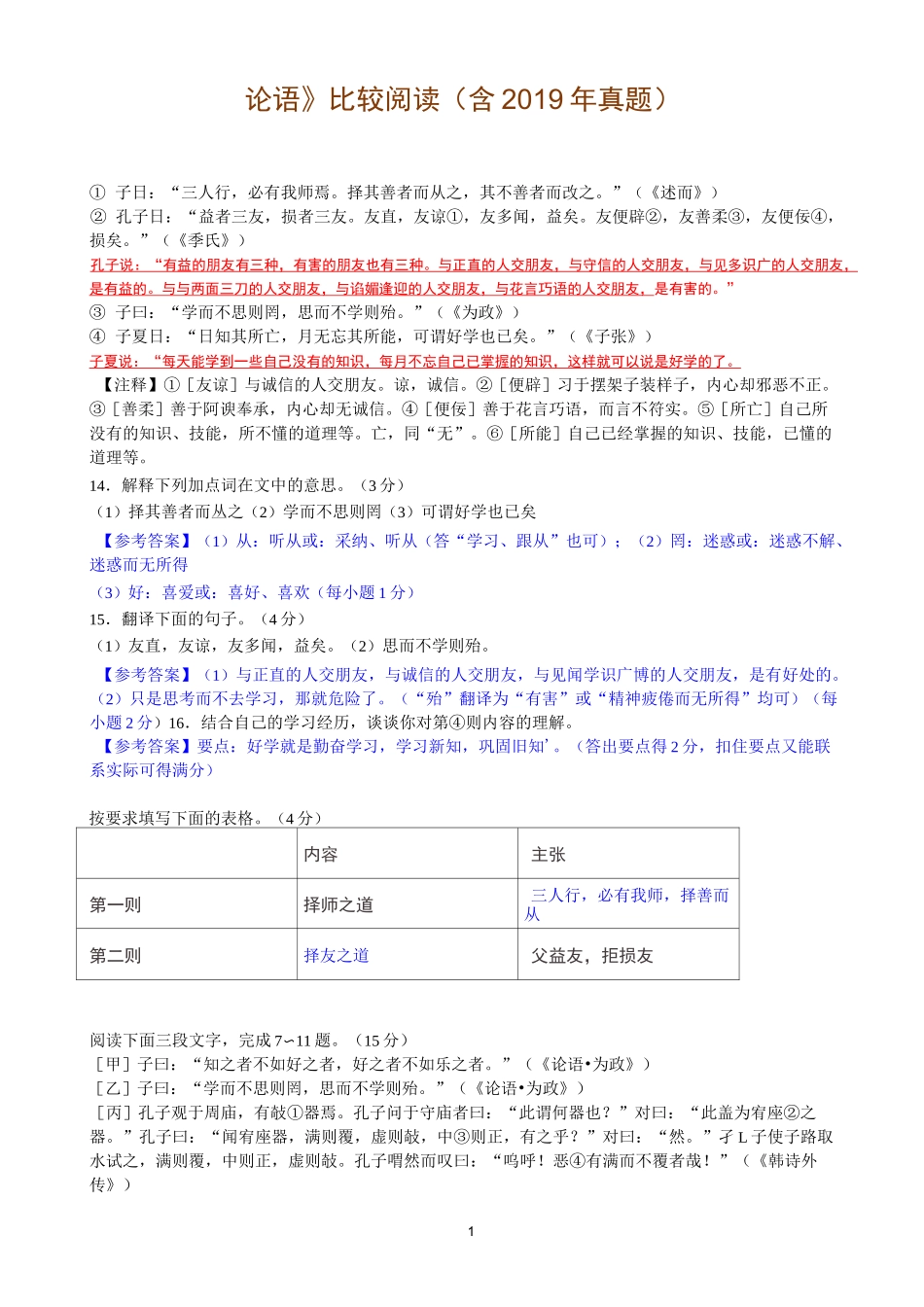 《论语十二章》对比阅读_第1页