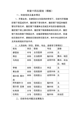 泌尿外科五年规划