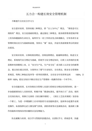 精选范文--五力合一构建长效安全管理机制