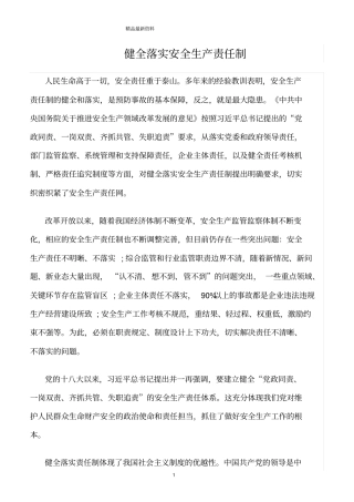 精选范文--健全落实安全生产责任制
