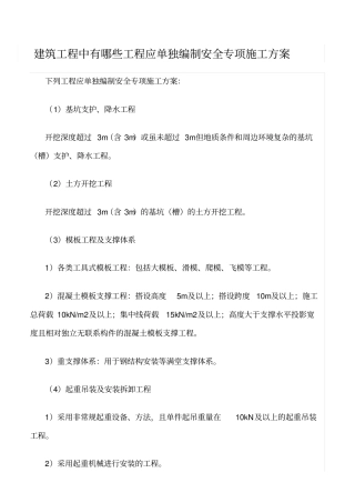 精选范文--建筑工程中有哪些工程应单独编制安全专项施工方案