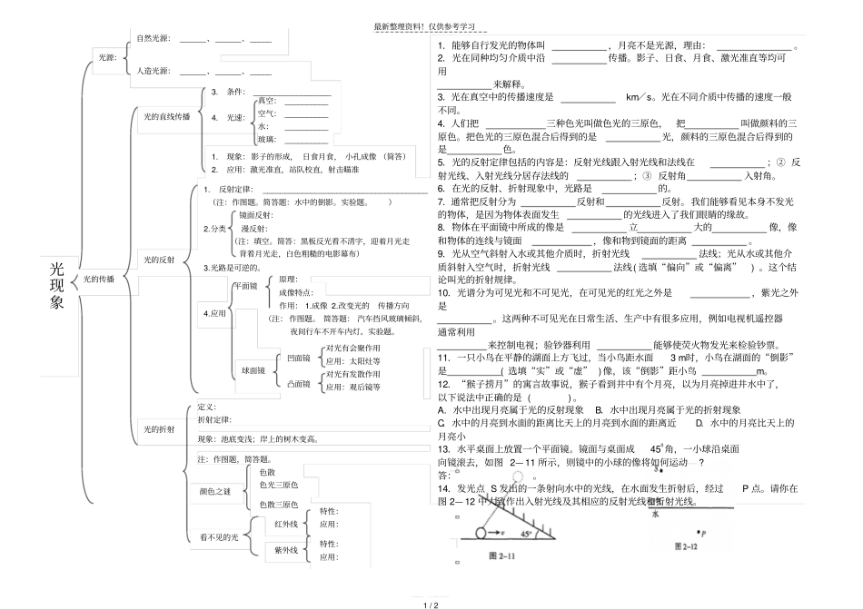 精选资料-八年级物理上册光现象复习导学案无答案新版新人教版_第1页