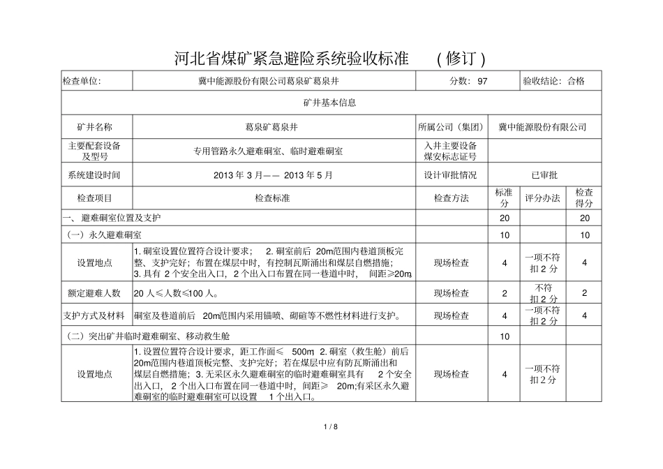 紧急避险标准系统验收表验收标准打分表_第1页