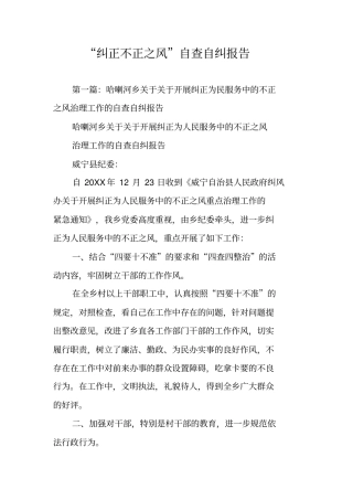 纠正不正之风自查自纠报告