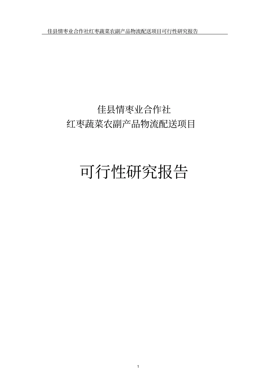 红枣蔬菜农副产品物流配送建设项目可行性研究报告_第1页