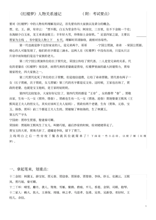 红楼梦人物关系速记附：考试要点