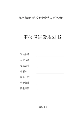 级专业带头人建设项目申报与建设规划书