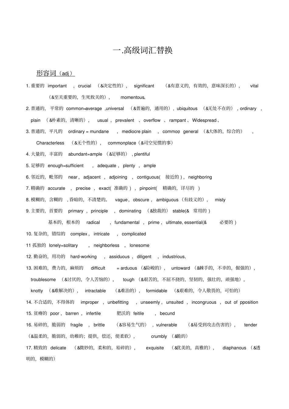 级六级资料高级词汇常用句型_第1页