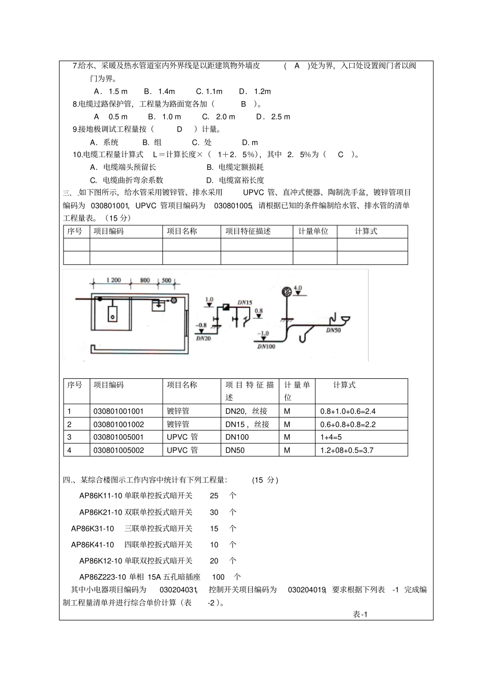 级安装工程估价重修试卷A卷答案_第2页