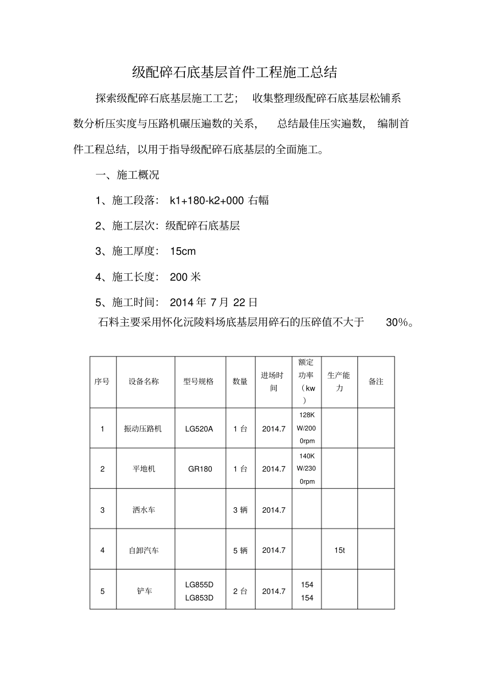级配碎石底基层首件工程施工总结_第1页