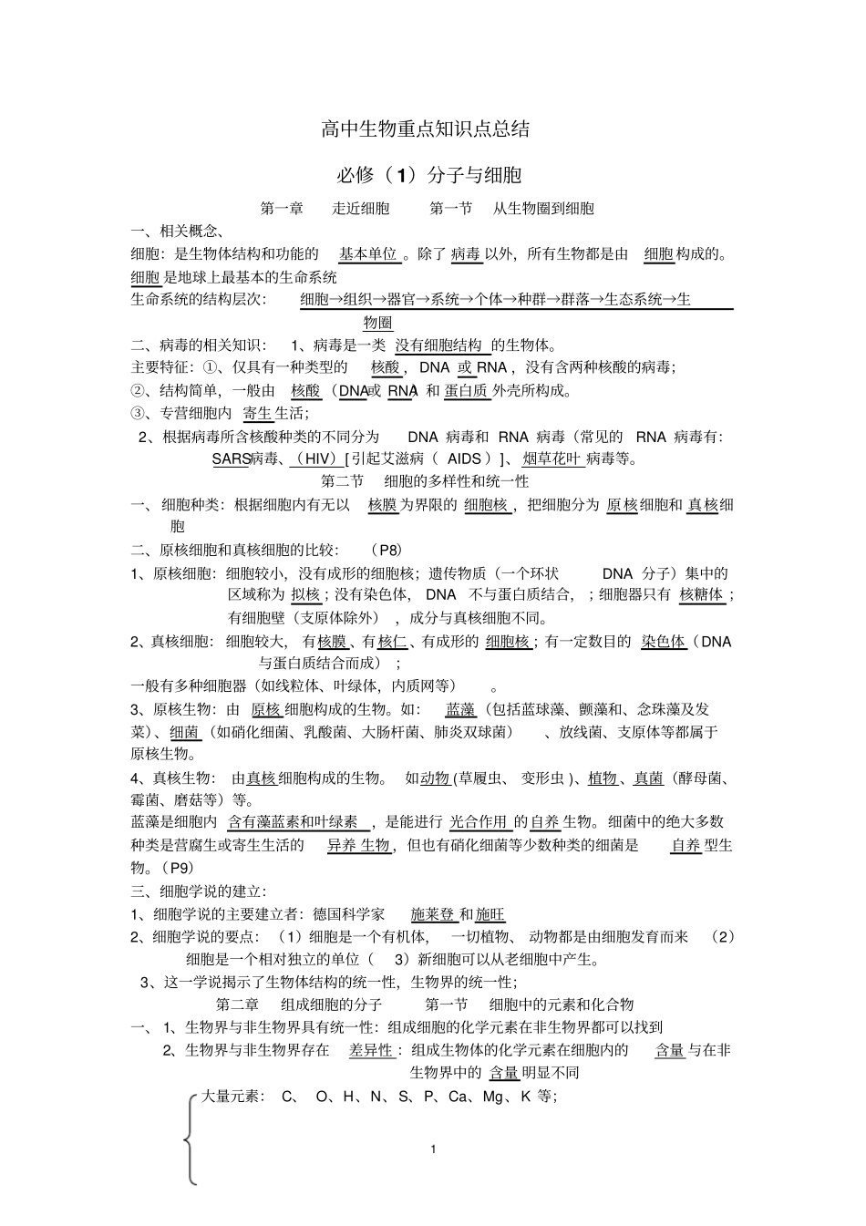 级重点高中整理精品高中生物学考知识点总结_第1页
