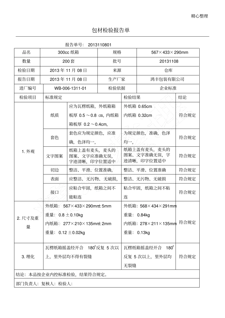 纸箱检验分析报告单_第1页