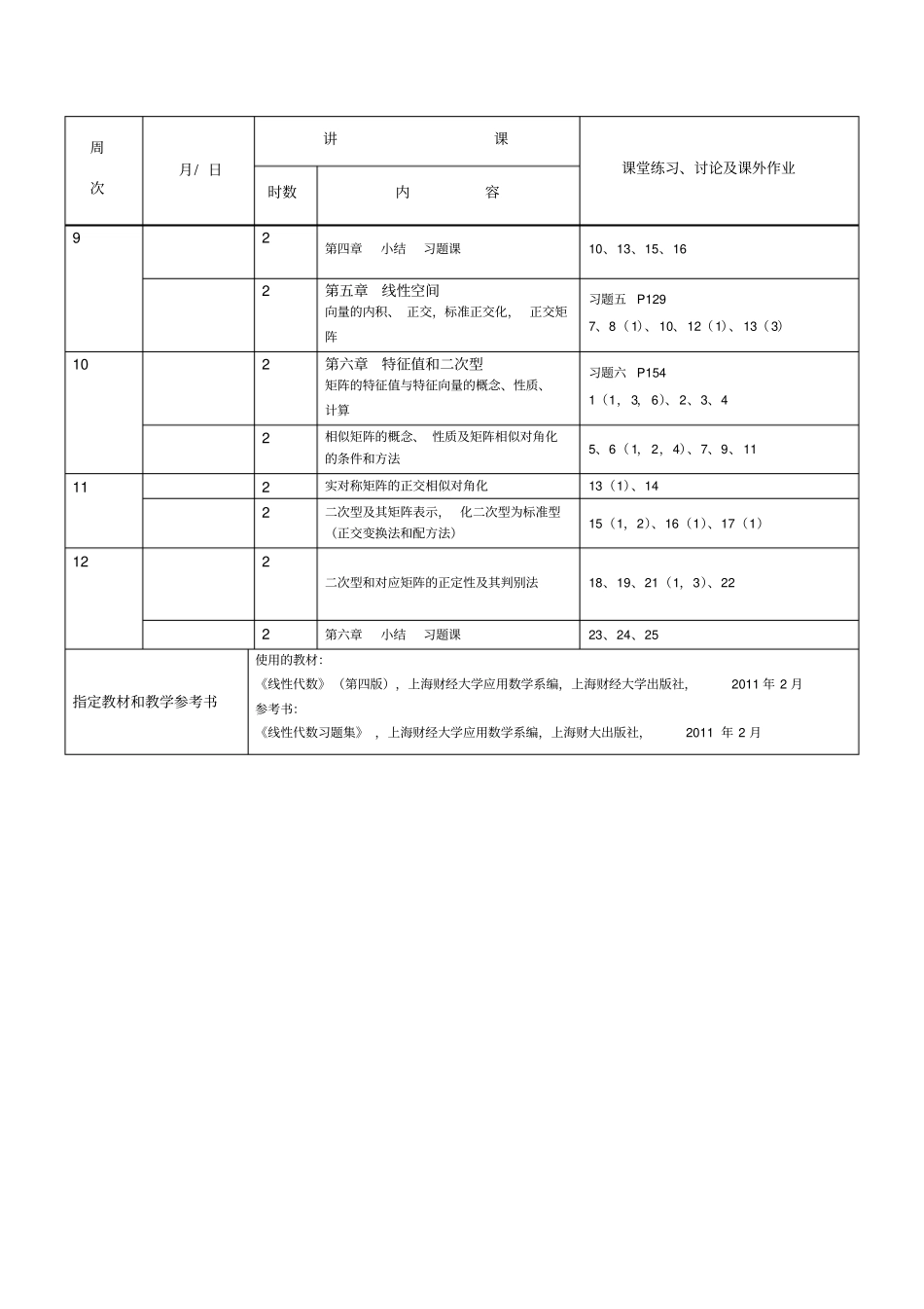 线性代数教学进度表_第2页