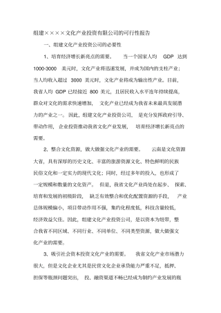 组建××××文化产业投资有限公司的可行性报告