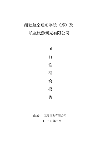 组建航空运动学院及航空旅游观光公司投资可行性研究报告