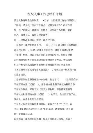 组织人事工作总结和计划