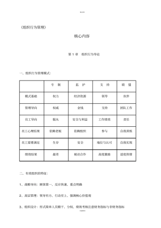 组织行为学核心内容