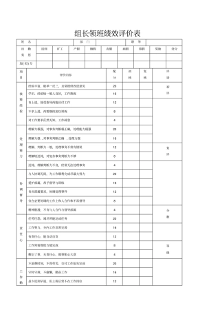 组长领班绩效评价表