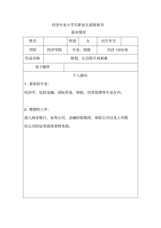 经济专业大学生职业生涯规划书