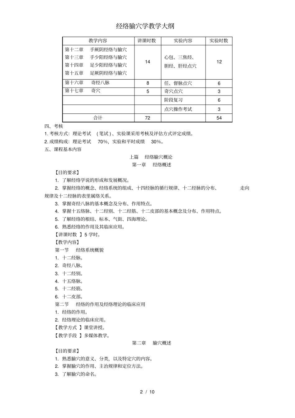 经络腧穴学教学大纲_第2页
