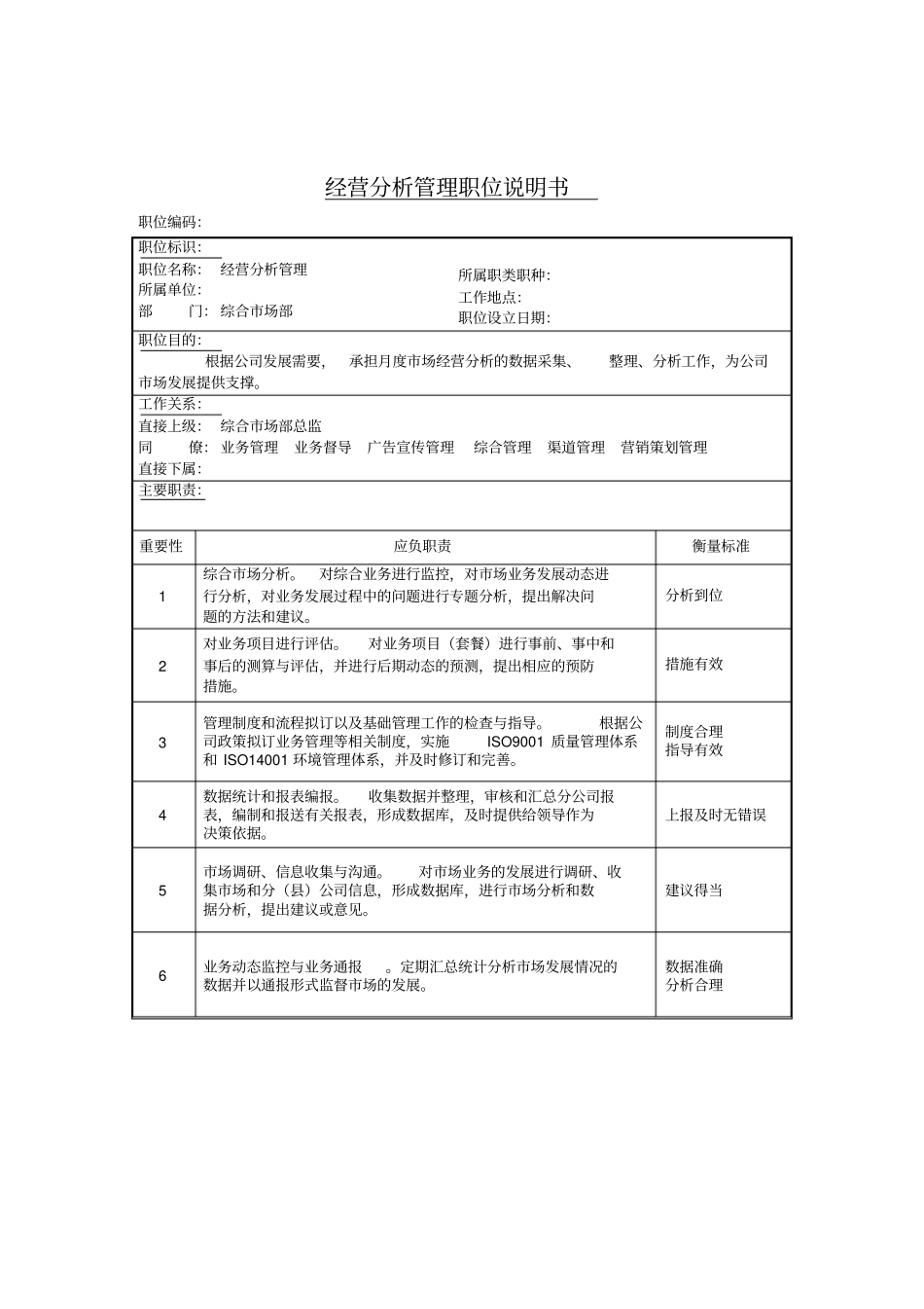 经营分析管理岗位说明书_第1页