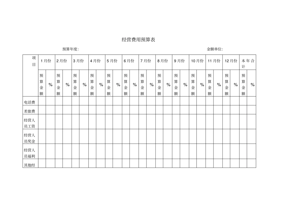 经营费用预算表模板_第1页