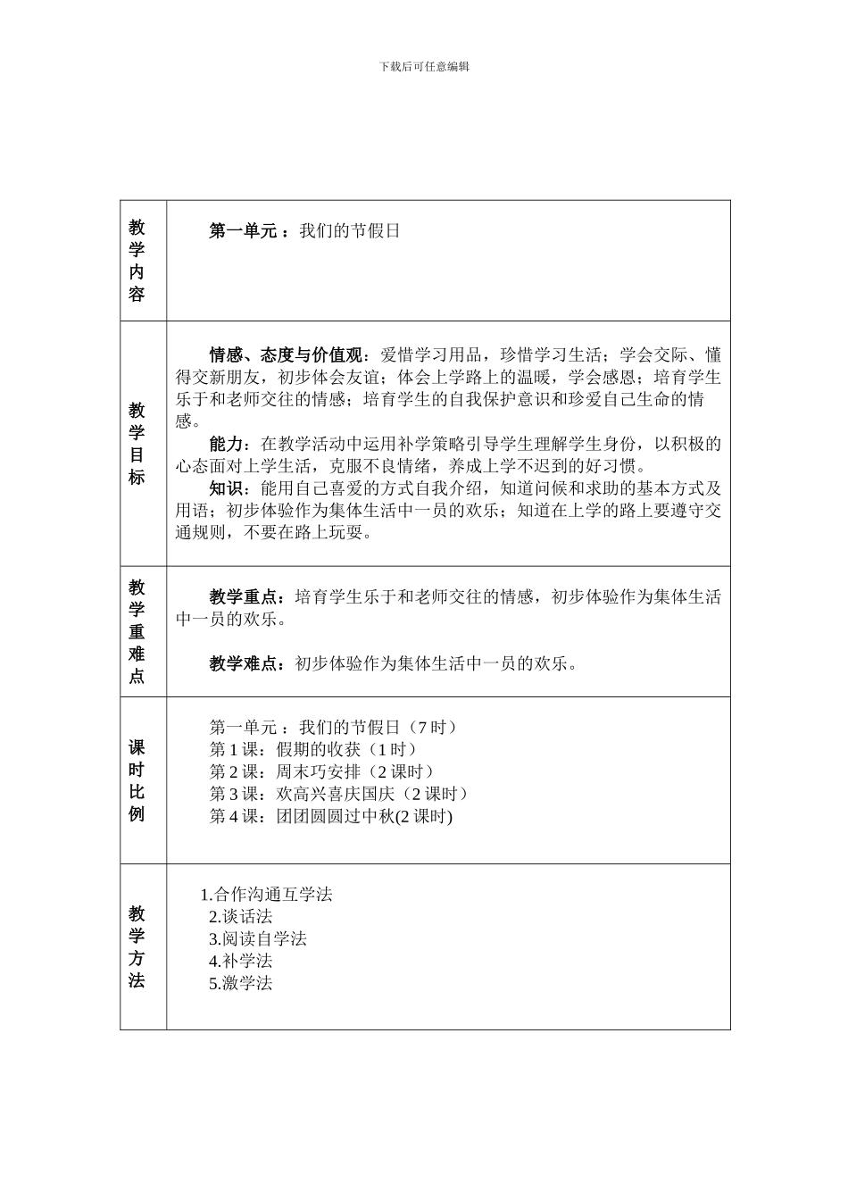 小学二年级上册《道德与法制》教学设计li_第1页