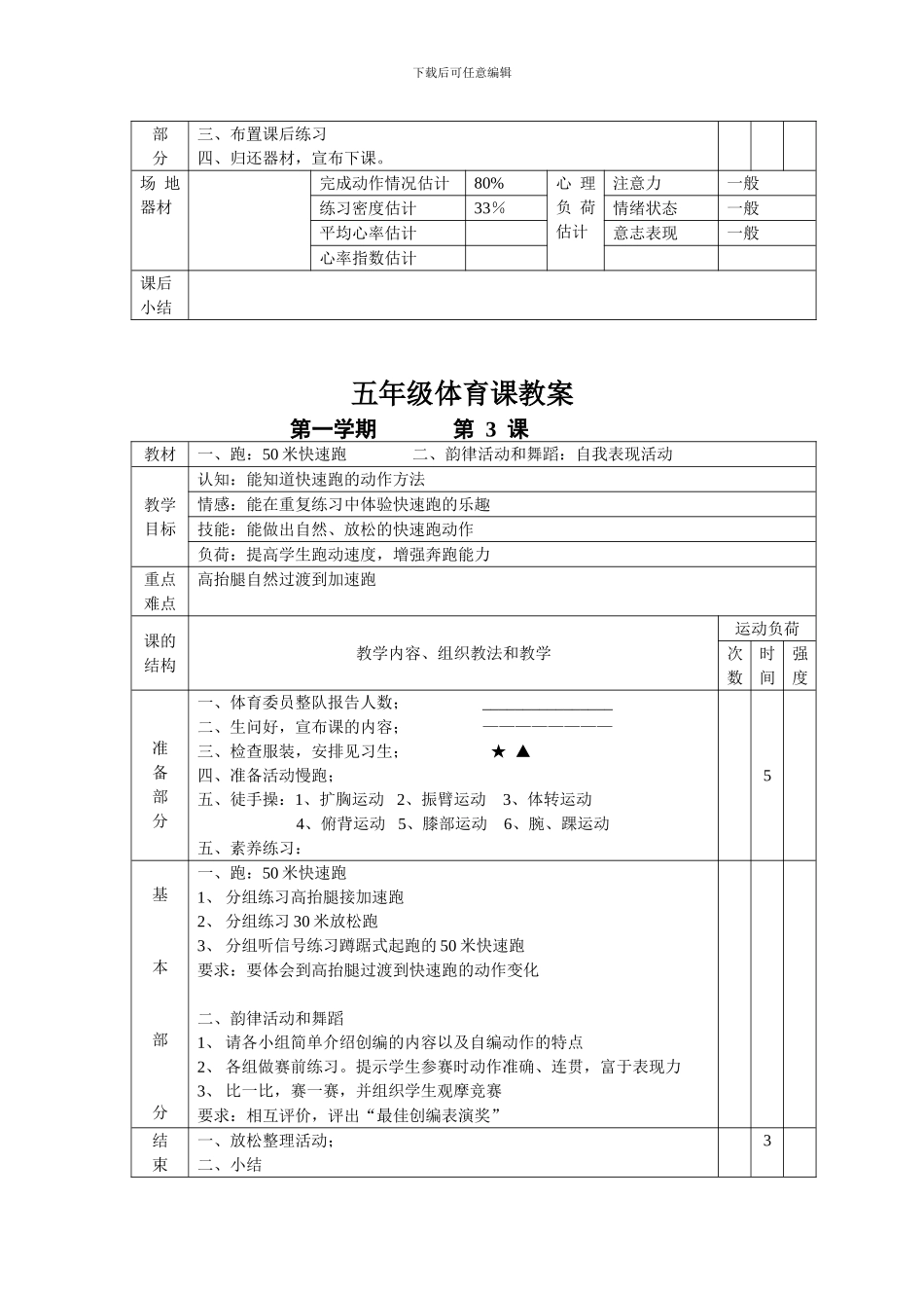 小学五年级体育课教案全集_第3页