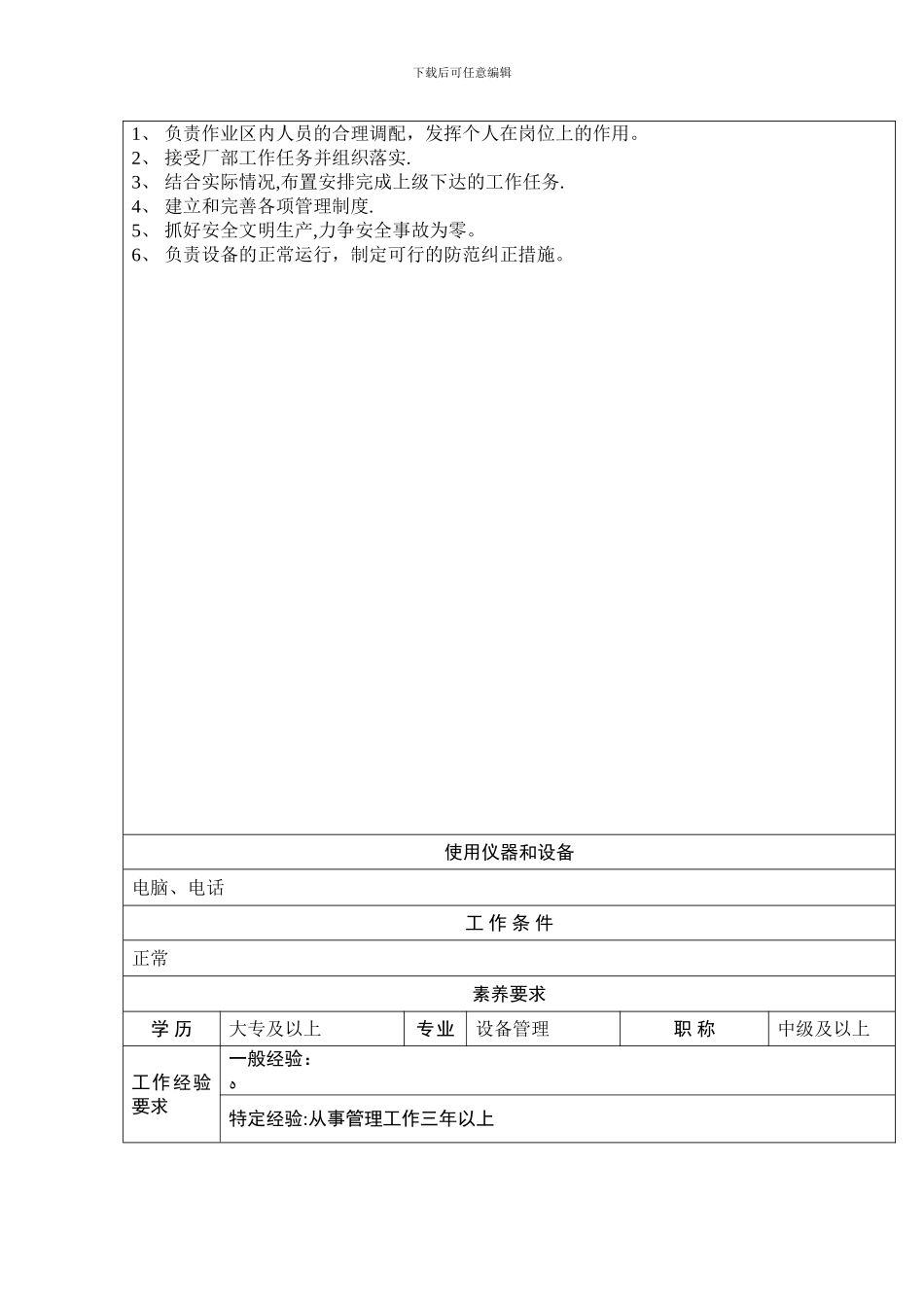 岗位说明书保供作业长_第2页