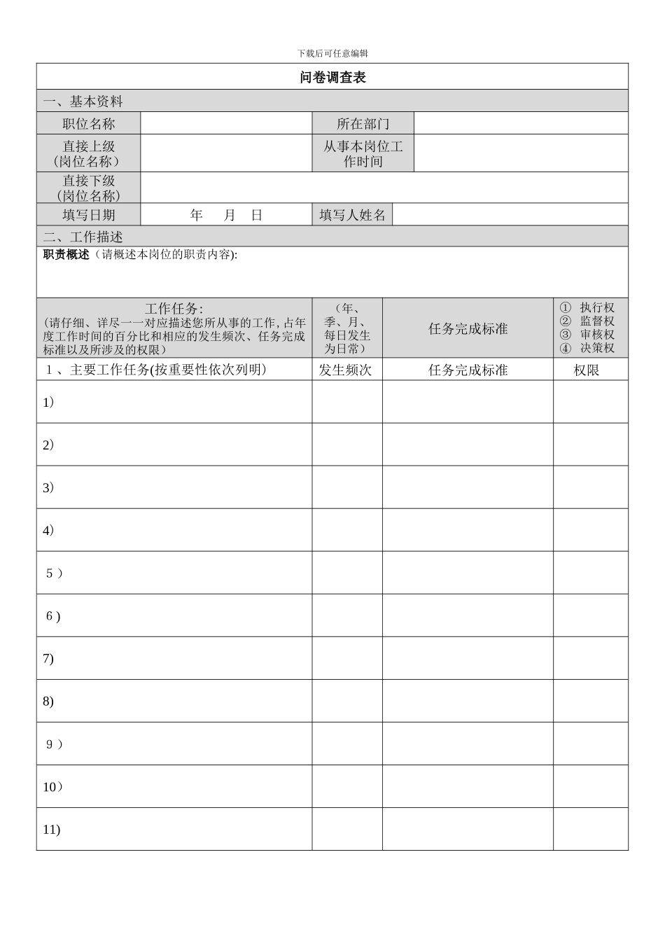 岗位说明书问卷调查表_第1页