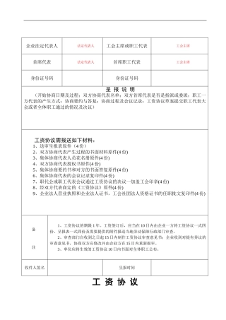工资协议送审呈报表