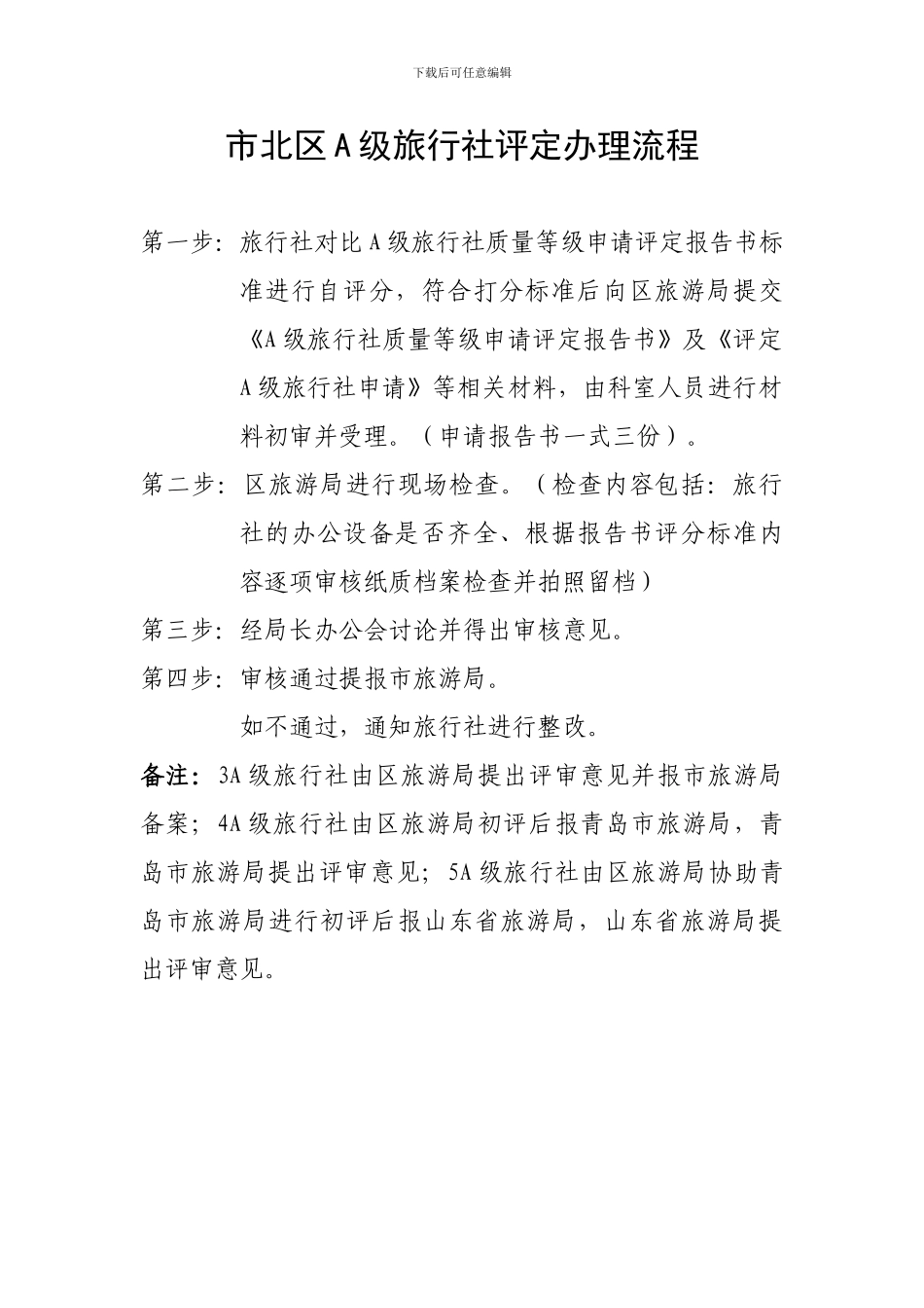 市北区a级旅行社评定办理流程及所需资料_第1页