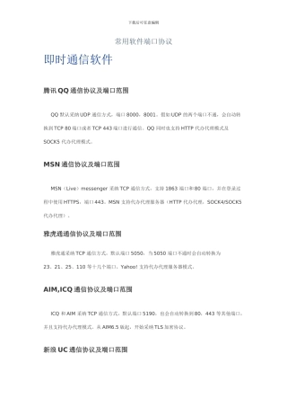 常用软件端口协议
