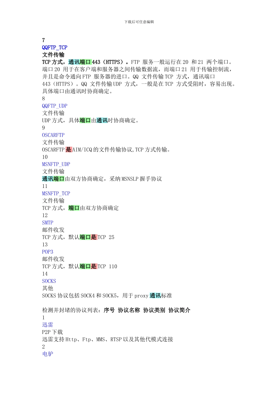 常用聊天传输工具下载软件的协议及端口_第2页