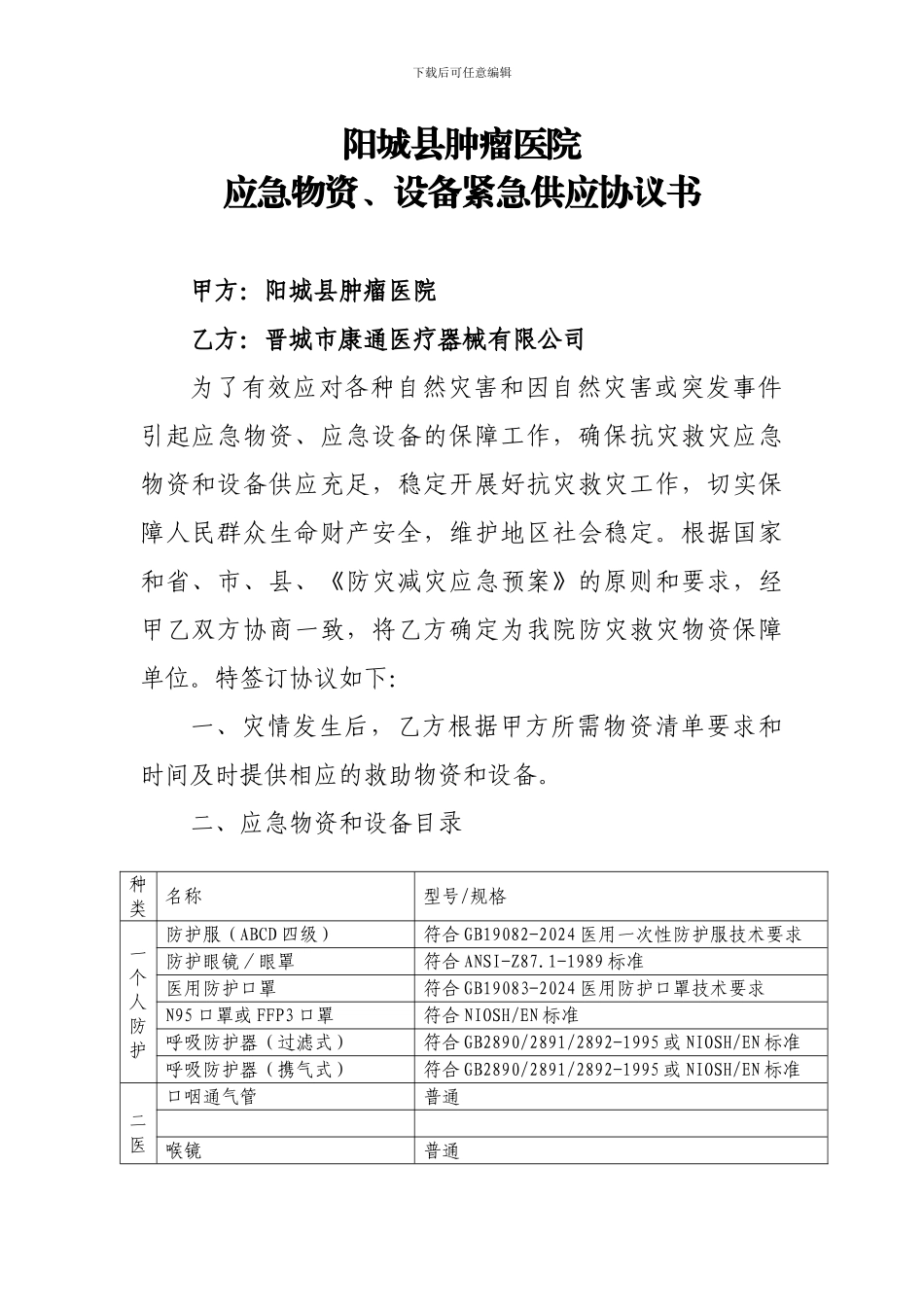 应急物资保障协议书_第1页