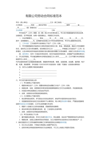有限公司劳动合同标准范本